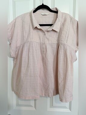 Lucky Brand Pale Pink Cotton Button-Front Peasant Blouse